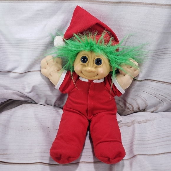Russ Troll Doll Jangles Christmas Blue Eyes Green Hair 12 Inch - Picture 1 of 12